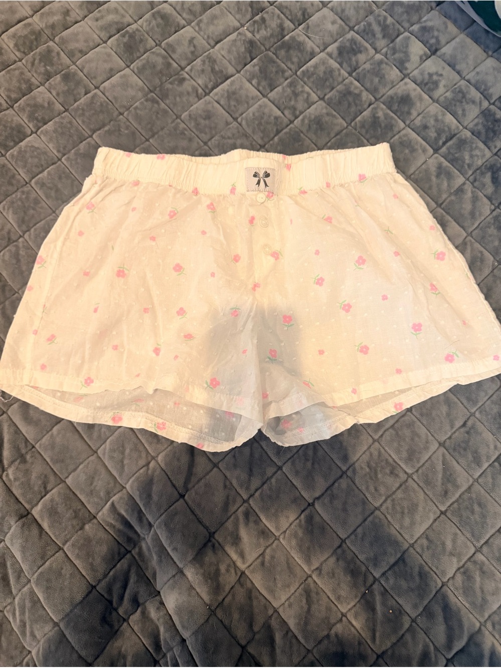 Weekenders White Cotton Sleep Shorts with Pink Floral Print